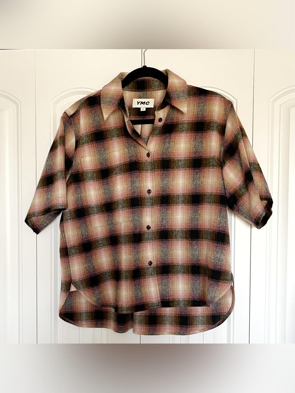 YMC Plaid Short-Sleeve Button-Down Shirt